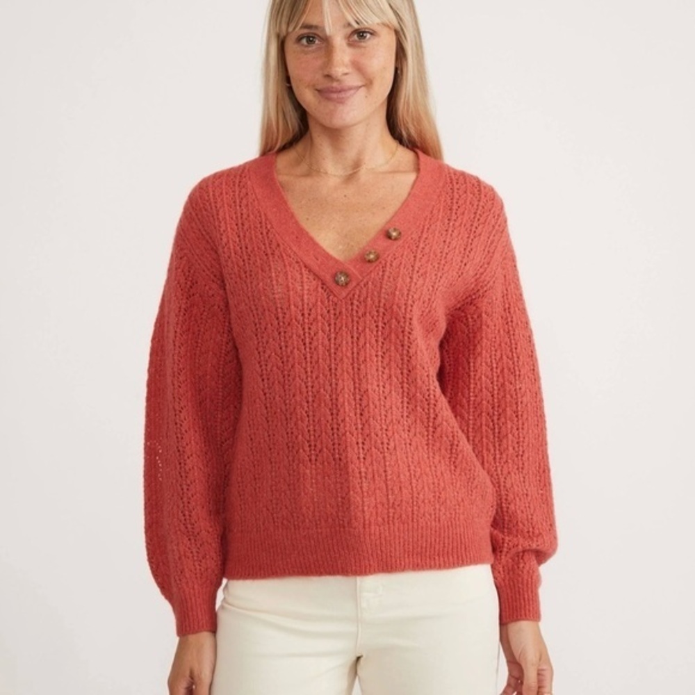 Marine Layer NWT Evelyn Alpaca Blend Coral V-neck Sweater XL